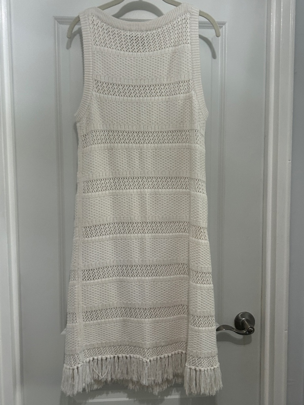 Ivory/Creme Luxe Crocheted Kate Spade Knit Dress Sz L Fringe Hem, Lined
